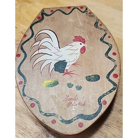 Vintage Hand Painted Woodpecker Wood Ware Rooster Box Japan Folk Art Farmhouse - Picture 2 of 16